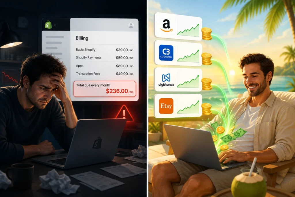 Shopify vs CommissionHub AI — affiliate store builder comparison 2026